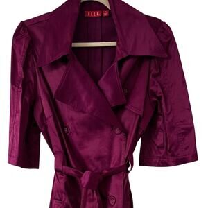 ELLE Satin Trench Coat Magenta Belted Y2K Style